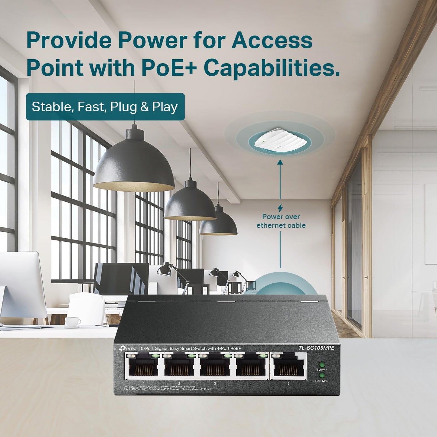 TP-Link TL-SG105MPE | Easy Smart Managed | 4 PoE+ Ports @120W, w/ 1 Uplink Gigabit Port | QoS, Vlan, IGMP & LAG | Fanless | PoE Auto Recovery | 3 Year Protection