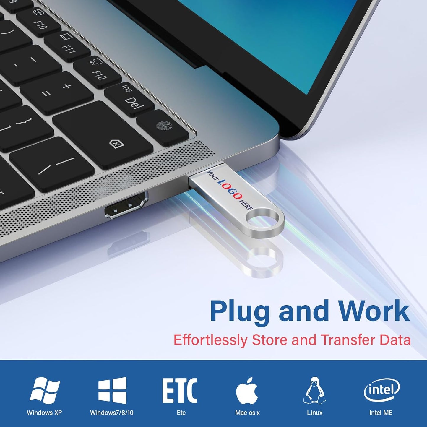 Customizable Flash Drives 32GB, Wooolken Personalized USB 2.0 Thumb Drives 10/20/50/100 Pack, Logo Pendrive Custom Memory Stick USB Engraved Logo (Metal)