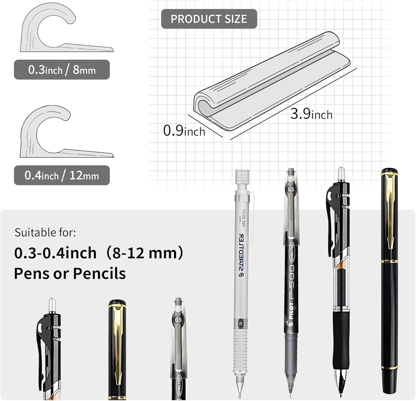 ELETIUO Pencil Holder For Most Pens,Pencils,Self-Adhesive Stick To Notebooks,Diary,Desks,Whiteboards Or Any Surface,Silicone Pen Holder For Home,Office And Desk Organization,White