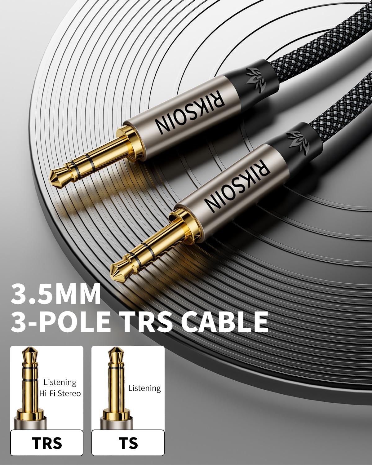3.5mm Aux Cable 2FT/0.6m, Silver-Plated Wire Core Male to Male Cord for Headphones Car Home Stereos Speaker Compatible with iPhone iPad iPod Echo