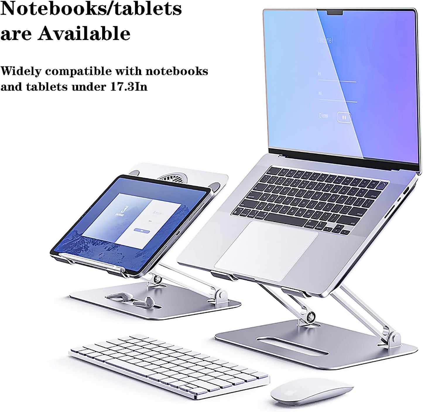 Adjustable Laptop Stand Laptop Cooling Pad with Fan USB Hub Compatible with 10 to 15 Inches Notebook Computer, Ergonomic Computer Riser for Desk, Aluminum Alloy Laptop Radiator-Silver