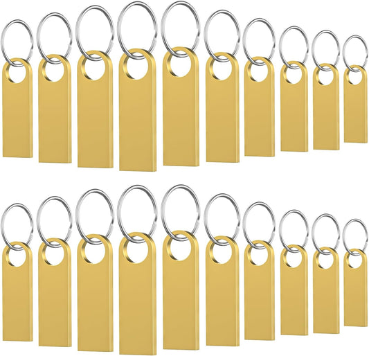 16GB USB Flash Drive 20 Pack, Wooolken Sleek Metal Thumb Drives with Keychains Swivel Memory Stick Pendrive USB 2.0 Jump Zip Drive USB Stick(Gold)