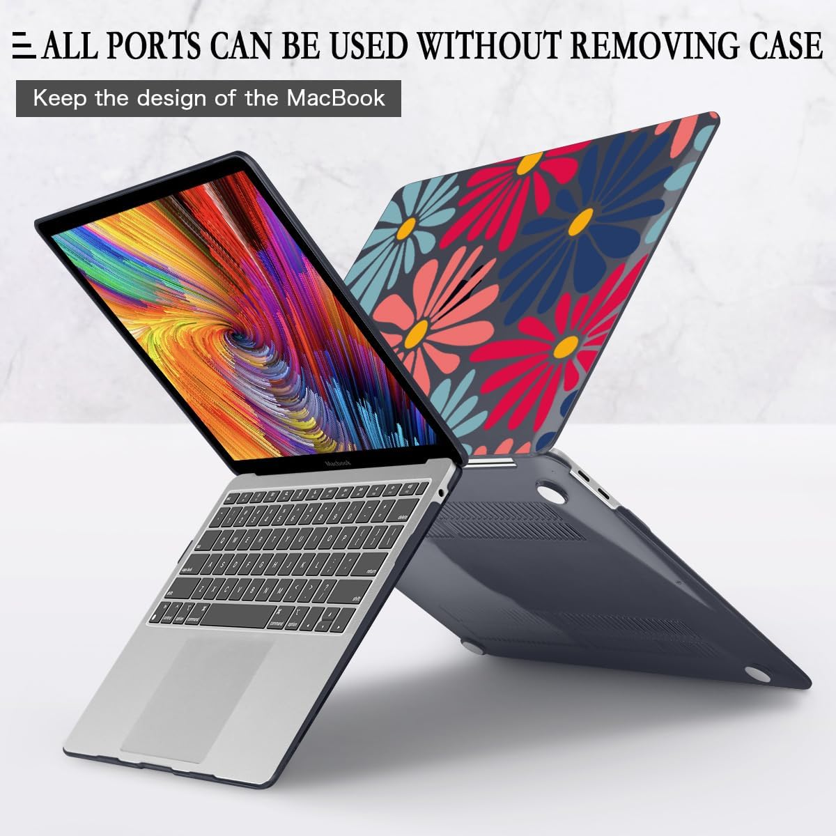CISSOOK Compatible with MacBook Air 13 inch Case 2021 2020 2019 2018 Release A2337 M1 A2179 A1932, Plastic Hard Shell Case Keyboard Cover Screen Film for MacBook Air 13.3 inch, Daisy Flowers