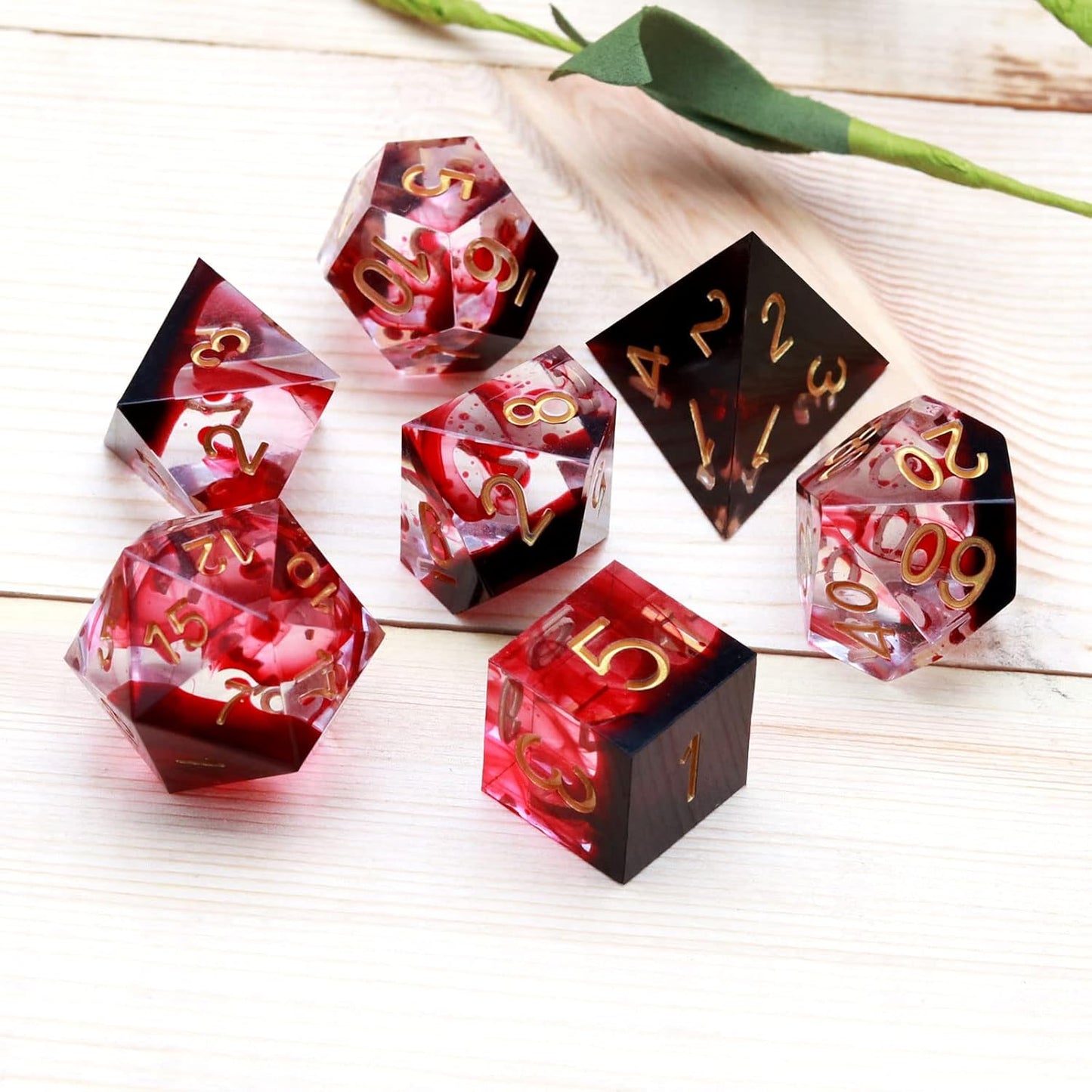 Haxtec Sharp Edge DND Dice Set Red Blood Swirls Resin Dice D&D Dice for RPG Role Playing Games Compatible with Dungeons and Dragons Gift