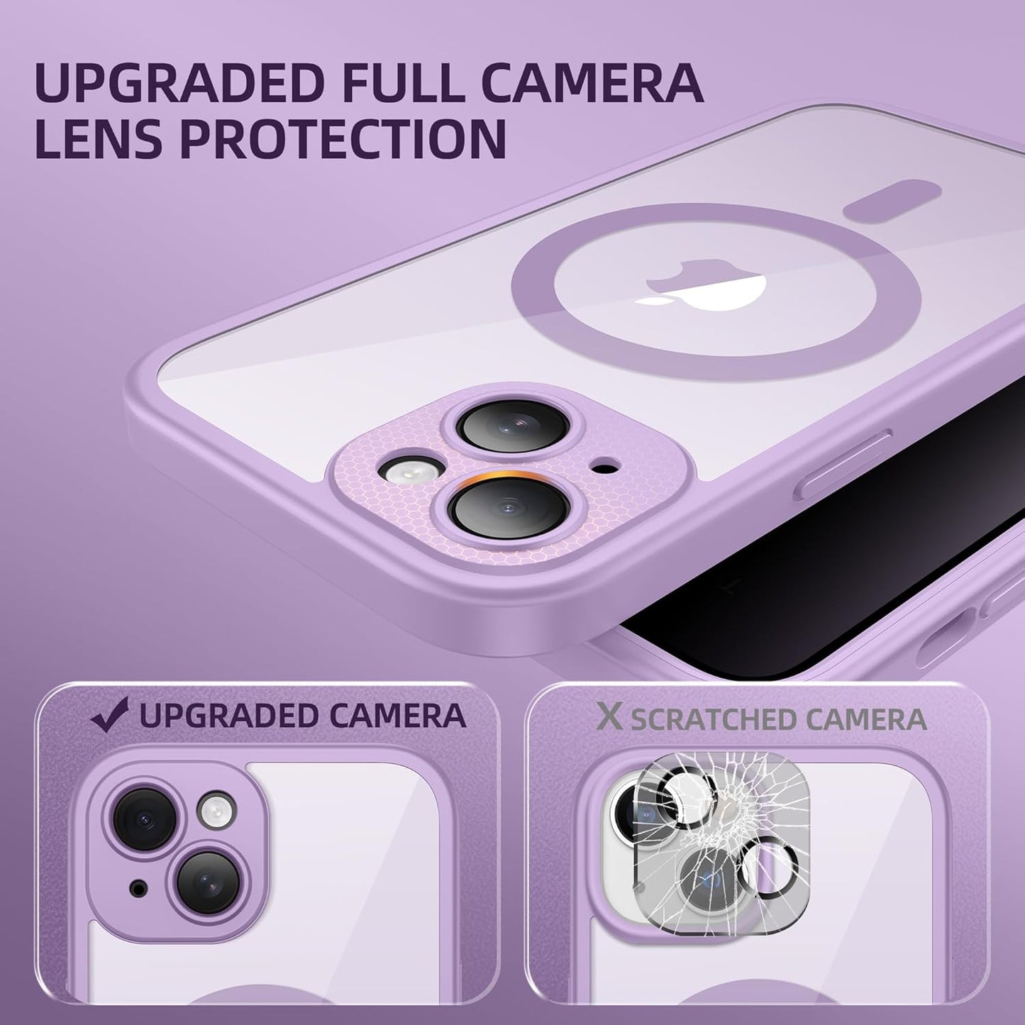 BERFY Magnetic for iPhone 14 Case, Compatible with MagSafe, Built-in Privacy Screen Protector and Upgraded Camera Protection, Anti-Spy Full Body Shockproof Phone Case for 14 6.1", Light Purple