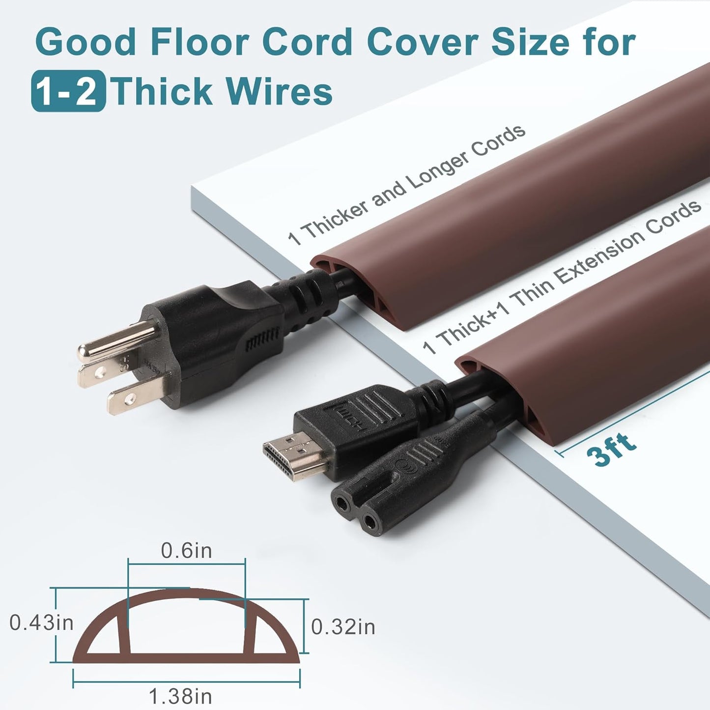 Floor Cable Cover 3ft White, LZEOY Cord Covers for Wires on Floor, Cord Hider Floor Cable Management, Extension Cord Floor Cover Low Profile, Floor Cord Cover for Office/Carpet/Floor