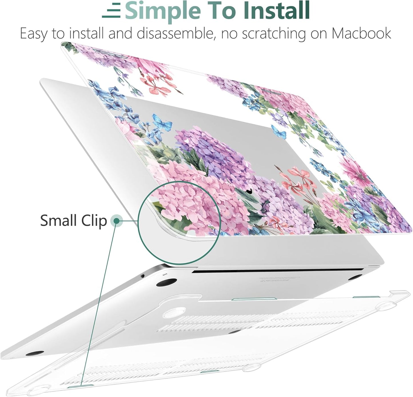 TWOLSKOO Compatible with MacBook Pro 13 inch Case 2023-2016 A2338 M2/M1 A2251 A2289 A2159 A1989 A1706, Plastic Hard Shell Cover & Keyboard Skin & Screen Protector, Colorful Hydrangea