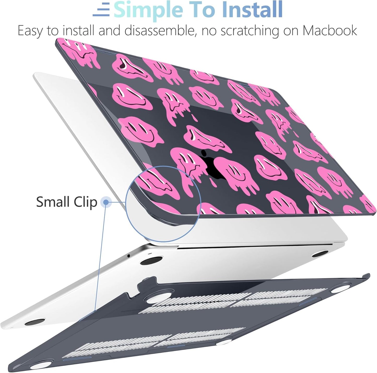 MEEgoodo for M4/M3/M2 MacBook Air 15.3 inch Case 2025 2024 2023, Case Fit Model (A3241/A3114/A2941) for MacBook Air 15 inch, Laptop Hard Shell with Keyboard Cover, Pink Groovy Emoji