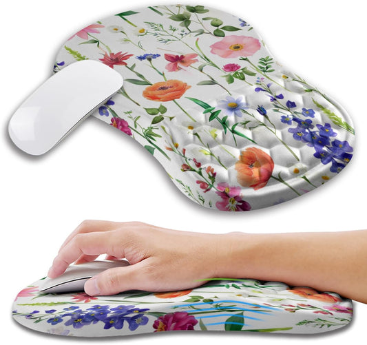 Ergonomic Mouse Pad Wrist Support with Memory Foam Massage Bulge, Carpal Tunnel Pain Relief Mousepad Wrist Rest for Mouse(12x8 inch, Flowers)