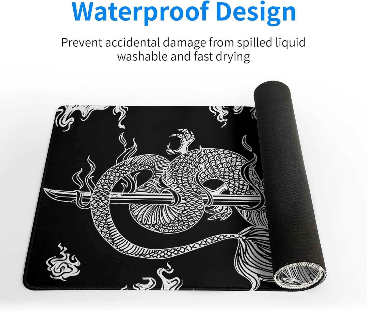 Dragon Gaming Mouse Pad - Black, Large (31.5x11.8 Inch), Non-Slip Base, Stitched Edge for Gaming & Office