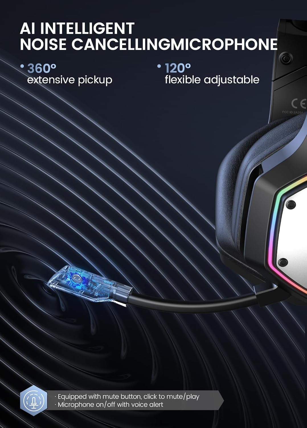 EKSA Wireless Gaming Headset, 2.4GHz USB Gaming Headphones with Microphone for PC, PS5, PS4, Nintendo Switch, 7.1 Surround Sound PC Headset, RGB Light, Ergonomic Design, 3.5mm Wired for Xbox Serie