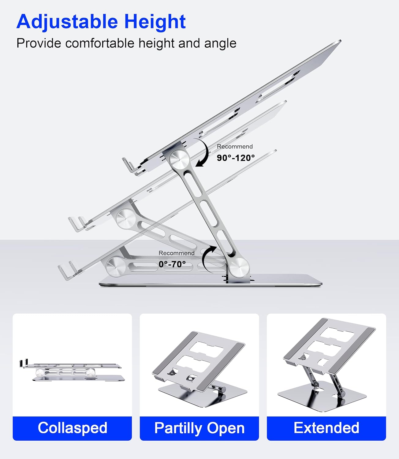 Adjustable Laptop Stand,Ergonomic Foldable Notebook Computer Holder.Compatible with MacBook iPad Dell HP Lenovo ThinkPad Acer ASUS Samsung and More 10-17" Laptops Tablets,Silver