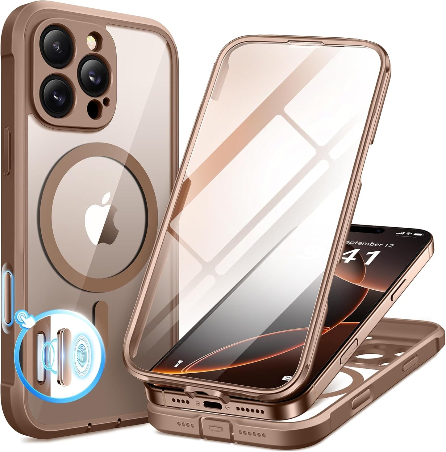 BERFY Magnetic for iPhone 16 Pro Max Case, Compatible with MagSafe, [Built-in 9H Tempered Glass Screen Protector & Upgraded Camera Protection]Full Body Shockproof Phone case for 16 ProMax,Desert Brown