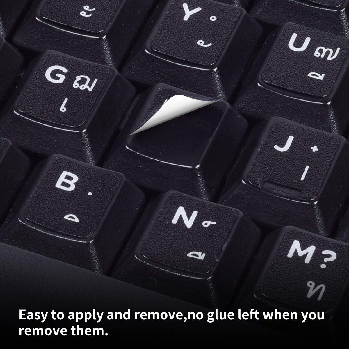 2PCS Thai-English Keyboard Letters Replacement Stickers - White Font on Black Background for Computer, Laptop, Notebook, Desktop - Matte Vinyl Alphabet Stickers