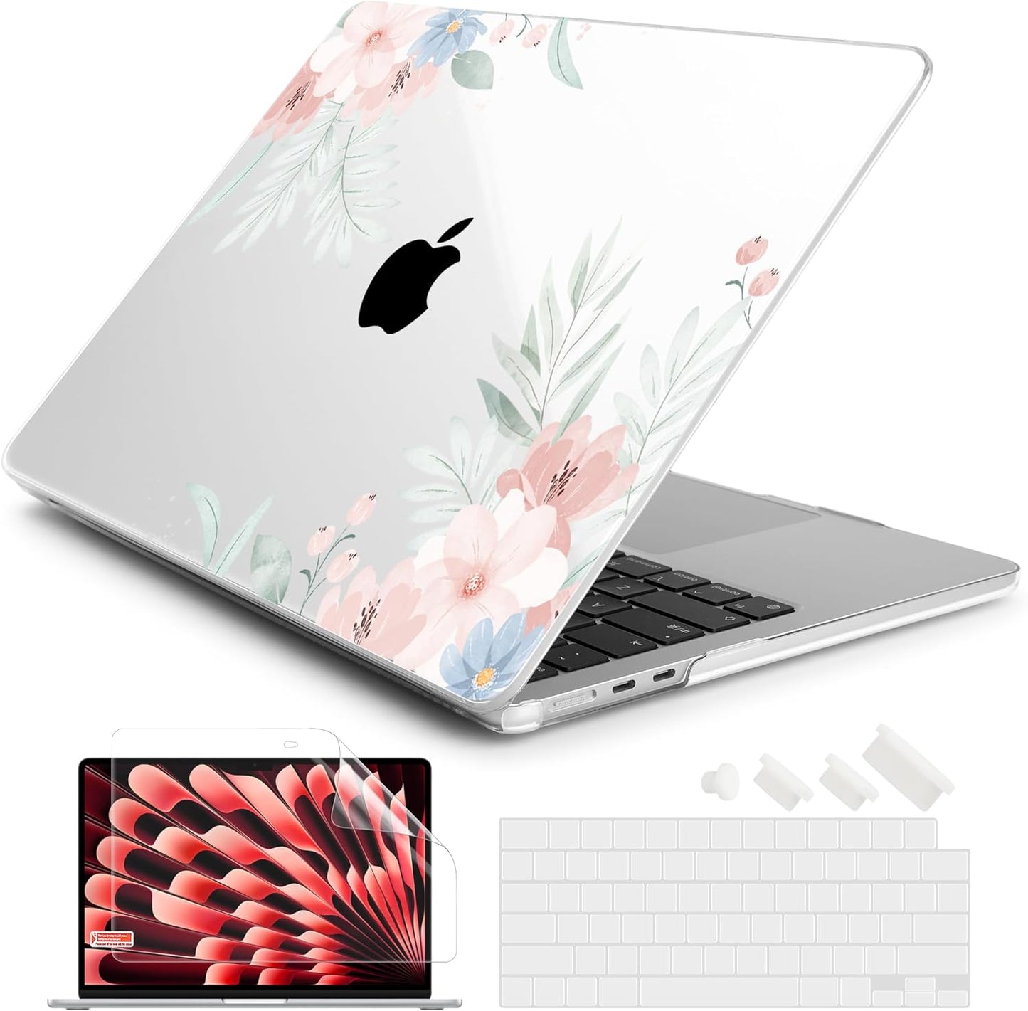 Batianda Premium Case for New MacBook Air 15 inch 2025 M4 2024 2023 with M3 M2 Chip Model A3114 A2941, Designed Protective Plastic Hardshell & Keyboard Cover & Screen Protector, Watercolor Floral