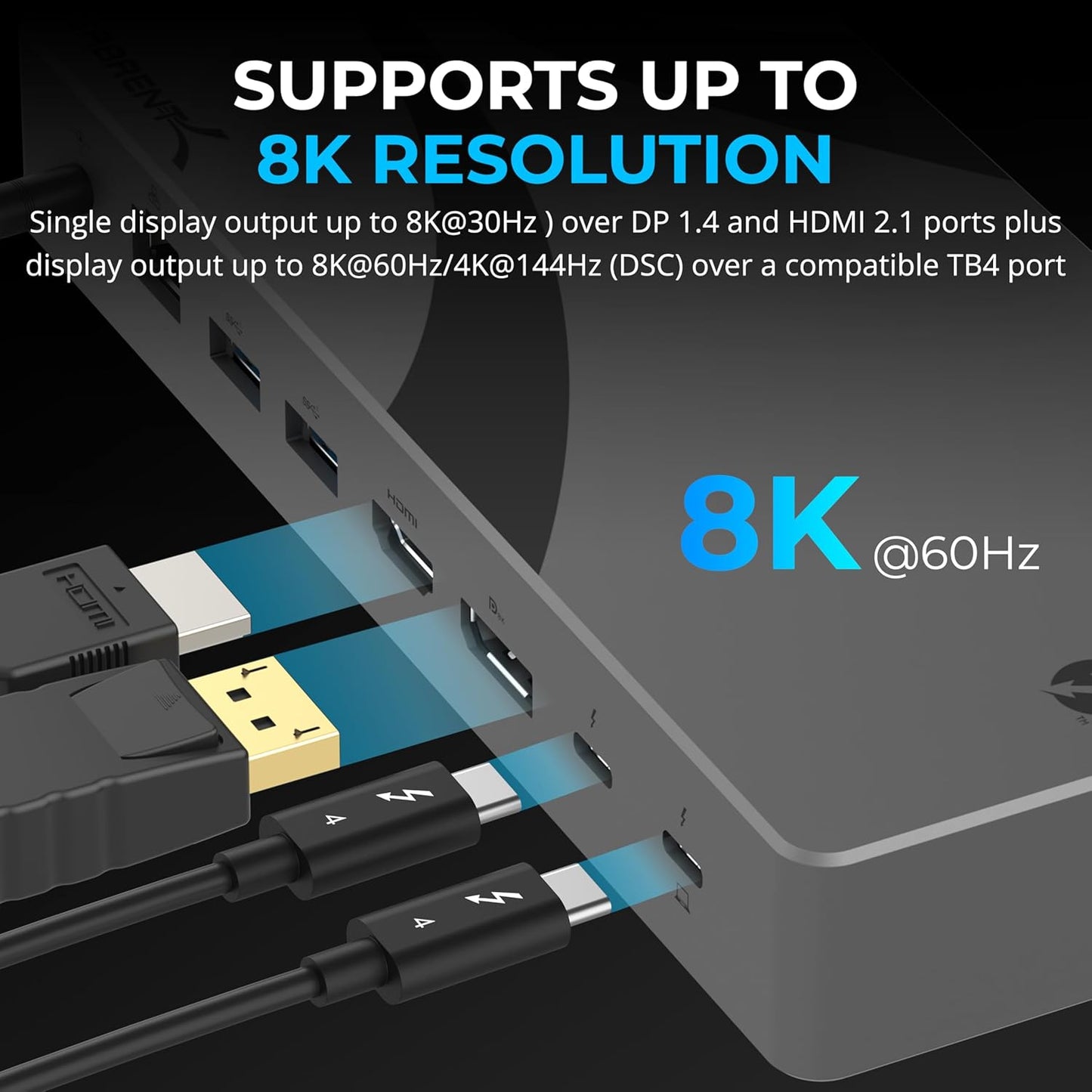 SABRENT Thunderbolt 4 Docking Station, TB4 Ports, 8K/4K, USB4 & TB3 Compatible, DP 1.4, HDMI 2.1, USB-C/USB-A Ports, Gigabit Ethernet, Audio Jack, SD/TF Card Reader, Windows/macOS/Linux (DS-T4MF)