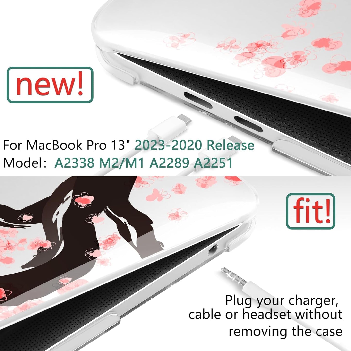 TWOLSKOO Compatible with MacBook Pro 13 inch Case 2023-2016 A2338 M2/M1 A2251 A2289 A2159 A1989 A1706, Plastic Hard Shell Cover & Keyboard Skin & Screen Protector, Cherry Blossoms