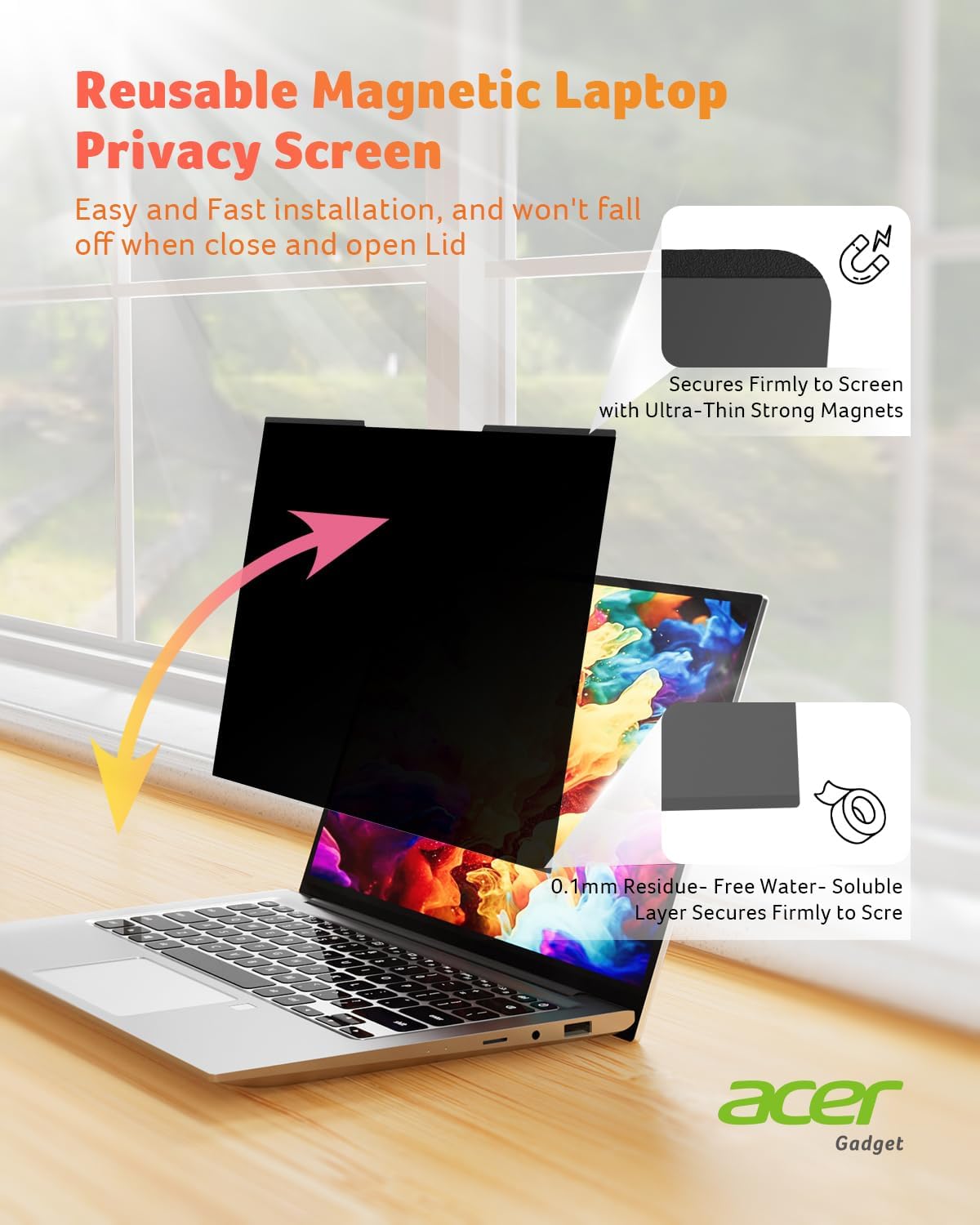 acer 2-Pack Laptop Privacy Screen - for Laptop 15.6 Inch 16:9, Magnetic & Removable Privacy Filter Shield, Anti-Glare Screen Protector, Dual-Sided Monitor Shield, for HP, Dell and Other Major Brands