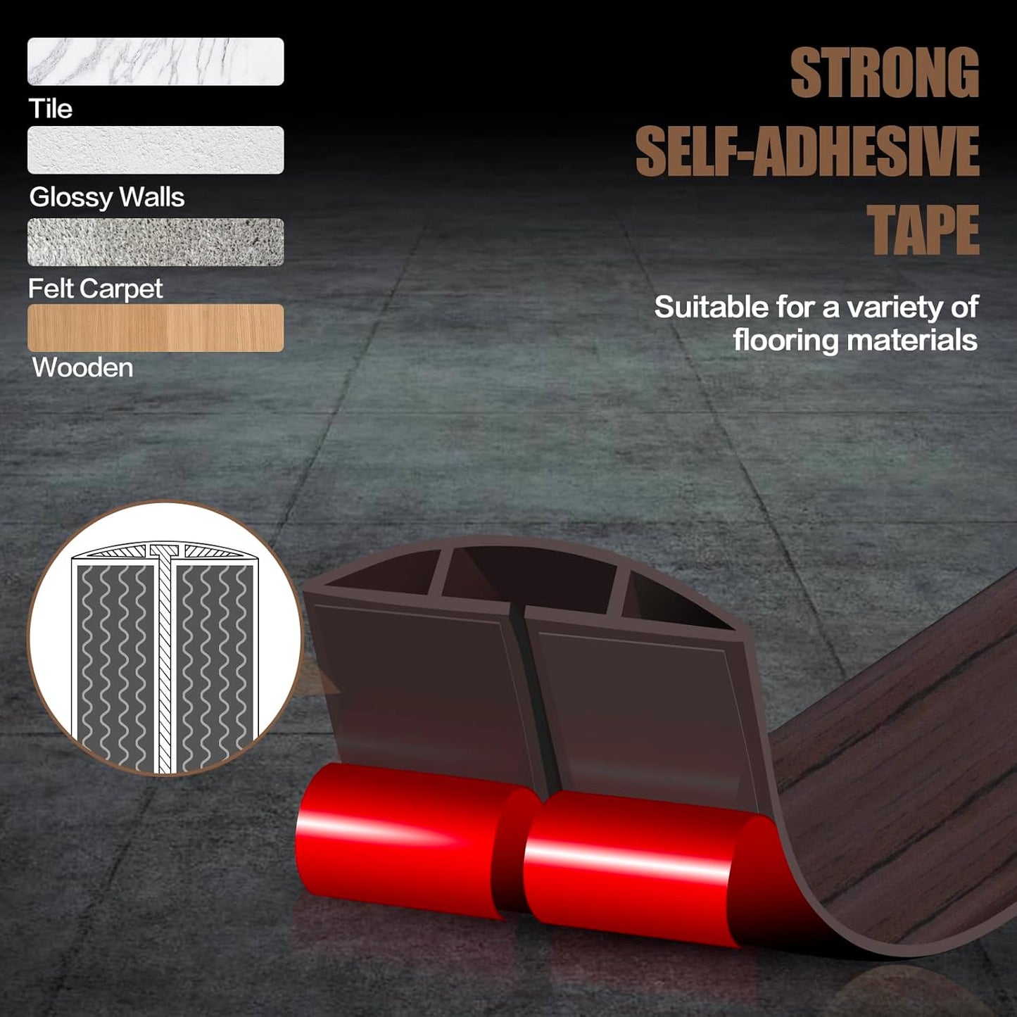 Floor Cord Cover Cavity 0.8"x0.37" Self Adhesive Cord Hider, 3.3FT Low Profile Cable Management, Extension Strip Protector for Wires, Prevent Cable Trips for Offices, Gyms, Exhibitions (Black Wood)