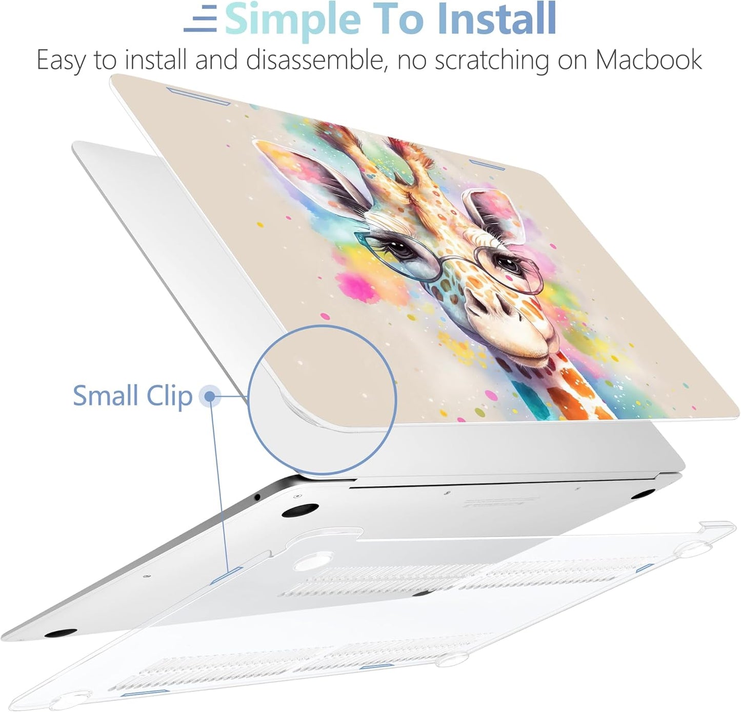 MEEgoodo for MacBook Air 13.3 inch Case 2021 2020 2019 2018 A2337 M1 A2179 A1932, Clear Case for MacBook Air M1, Hard Shell with Keyboard Webcam Cover & Trackpad Film & Type C Adapter,Giraffe