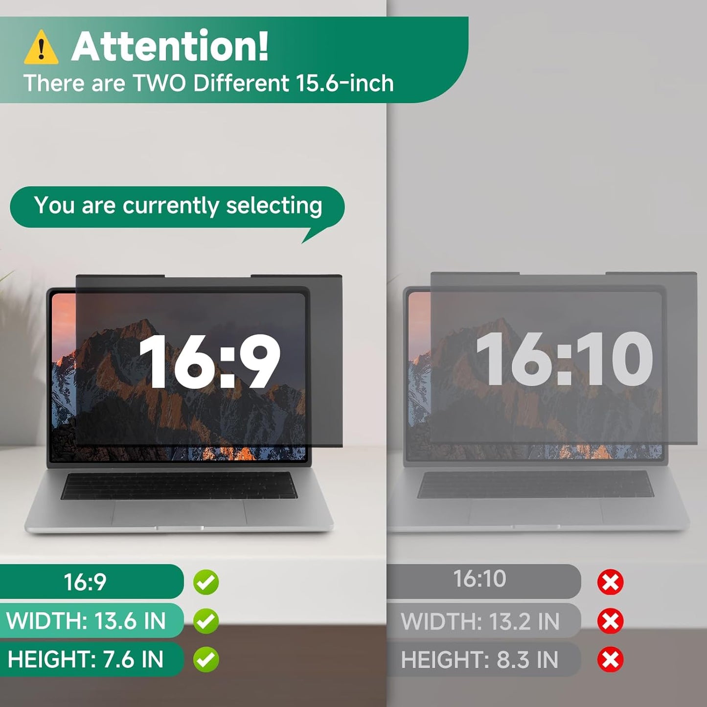 Nano-Suction Laptop Privacy Screen 15.6 Inch 16:9, Removale Screen Privacy Shield for Laptop, Anti Glare, Anti Bule Light, Screen Protector for Lenovo HP Dell Acer Asus Thinkpad