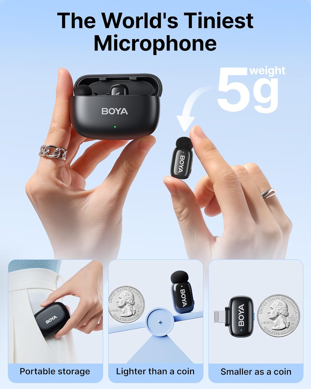 BOYA mini Wireless Microphone for iPhone with MFi Certified Ligntning Interface,Noise Cancellation, 30H Battery Life with Charging Case,AI Voice Changer for Video Recording, Live Streaming, Interviews