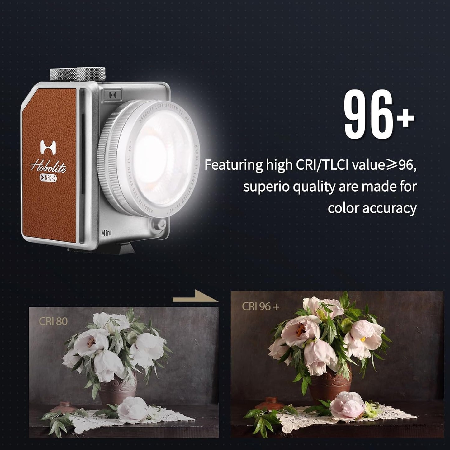 Harlowe Portable Mini LED Photography Lighting Creator Kit, 20W Travel Studio Light for Photoshooting and Video Recording, Bi-Color 2700K-6500K CRI/TLCI 96+ on Camera Light