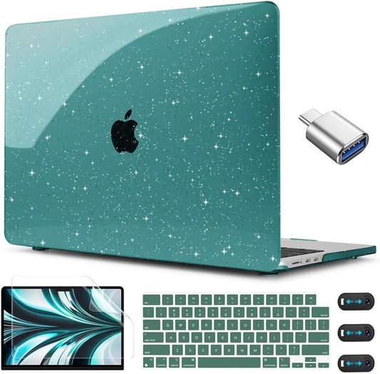 CISSOOK for MacBook Air 13 inch Case M4 M3 M2 2025 2024 2022, Plastic Hard Shell Case Glitter Bling Cover with Keyboard Cover for MacBook Air 13.6 A3240 A3113 A2681, Deep Teal Glitter
