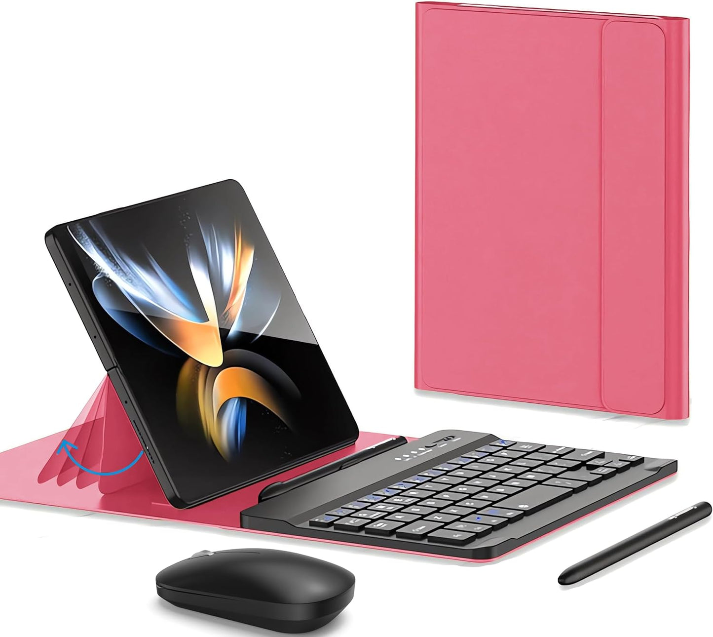 for Samsung Galaxy Z Fold 7 6 5 Keyboard and Mouse, Portable Mini Bluetooth Keyboard with Leather Case and Capacitive Pen, 4 in 1 Set for Z Fold 7 Accessories