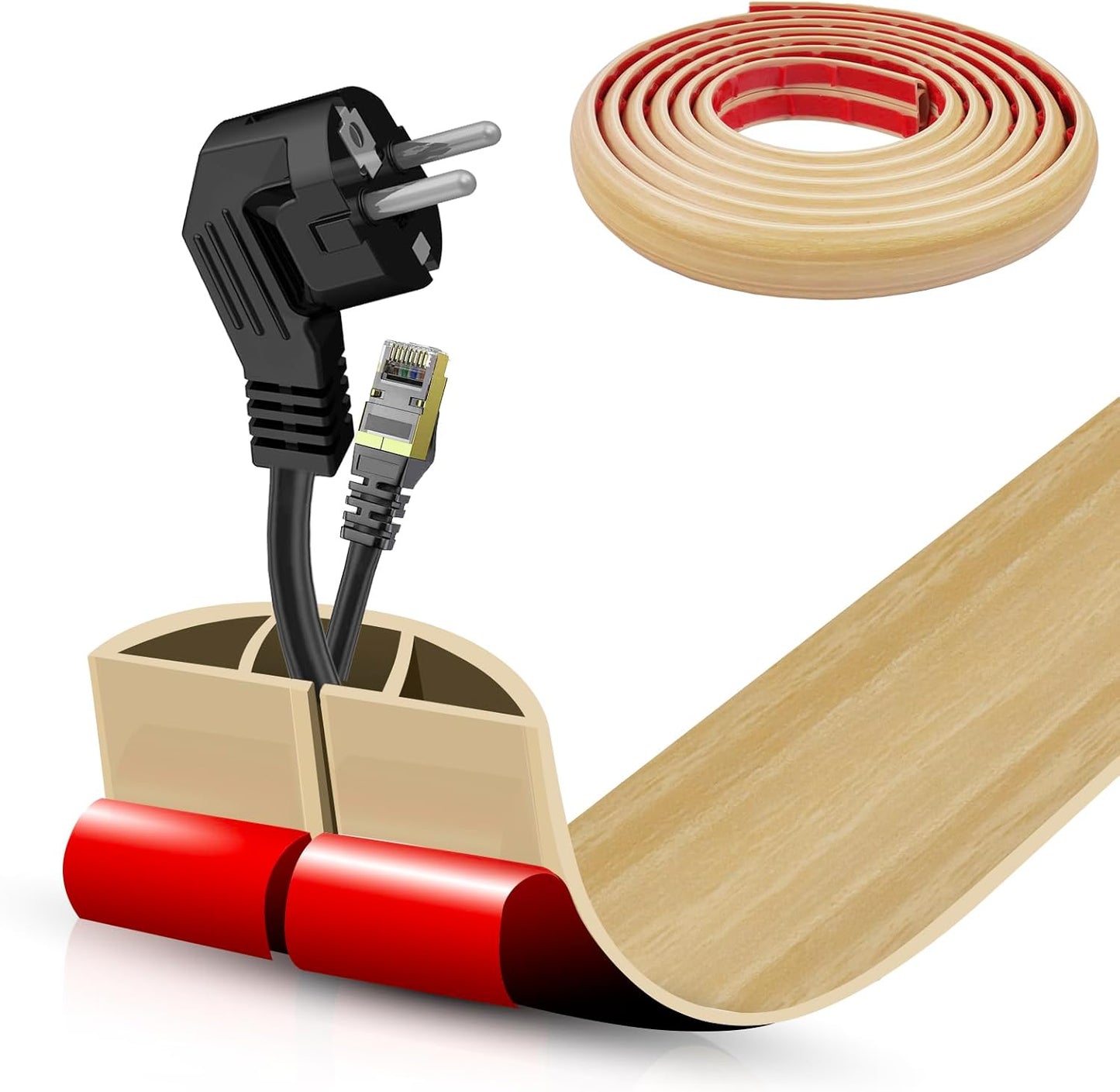 Floor Cord Cover Self Adhesive Cord Hider,10FT Cable Management, Extension Strip Protector for Wires, Prevent Cable Trips for Offices, Gyms, Exhibitions Cavity:0.47"(W) x0.35(H) WoodLightyellow