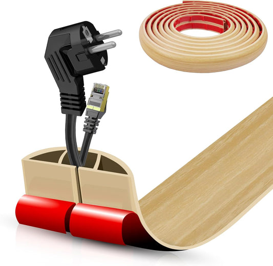 Floor Cord Cover Self Adhesive Cord Hider,10FT Cable Management, Extension Strip Protector for Wires, Prevent Cable Trips for Offices, Gyms, Exhibitions Cavity:0.47"(W) x0.35(H) WoodLightyellow