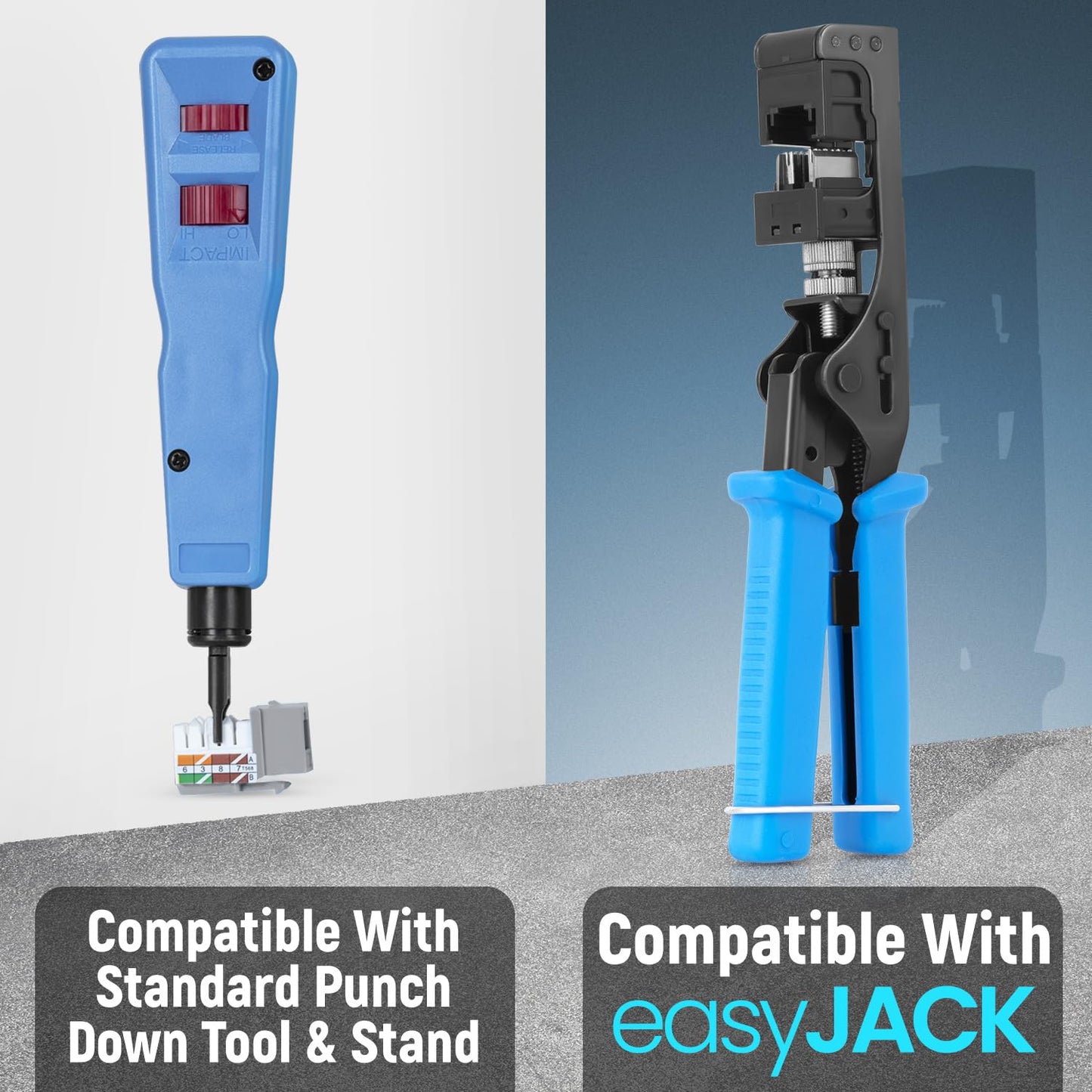 Everest 90° Angled RJ45 Cat6 Keystone Jacks 100-Pack in Gray - Slim Profile Female RJ45 Connectors - Cat 6 Keystone Jack - Compatible with 90° Angled Speed Termination Tool - easyJACK (B094WB91H3)