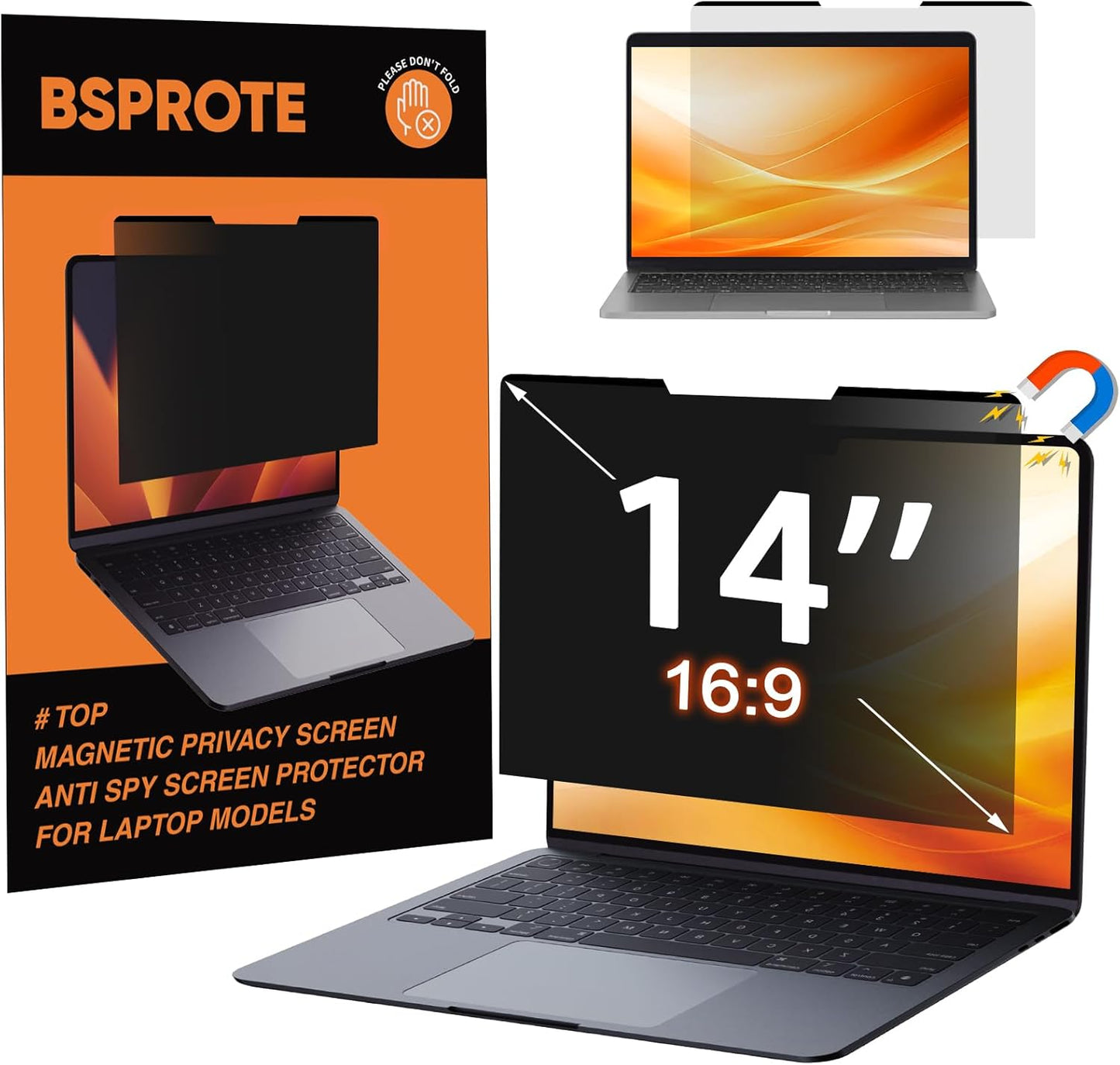 Magnetic Laptop Privacy Screen 14 Inch (Diagonal) 16:9 Display- Removable Anti-Glare Blue Light Filter, Computer Privacy Screen Shield Compatible with 14'' Hp Acer Asus Lenovo Dell Monitor