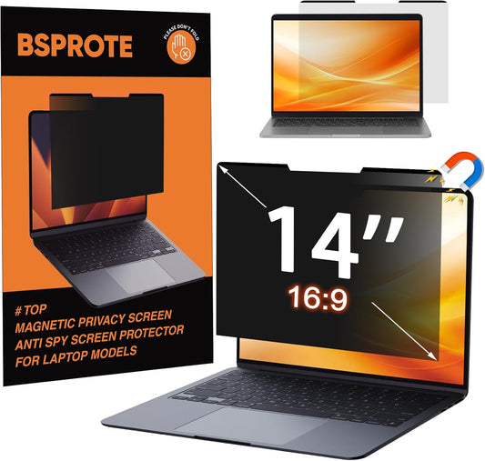 Magnetic Laptop Privacy Screen 14 Inch (Diagonal) 16:9 Display- Removable Anti-Glare Blue Light Filter, Computer Privacy Screen Shield Compatible with 14'' Hp Acer Asus Lenovo Dell Monitor