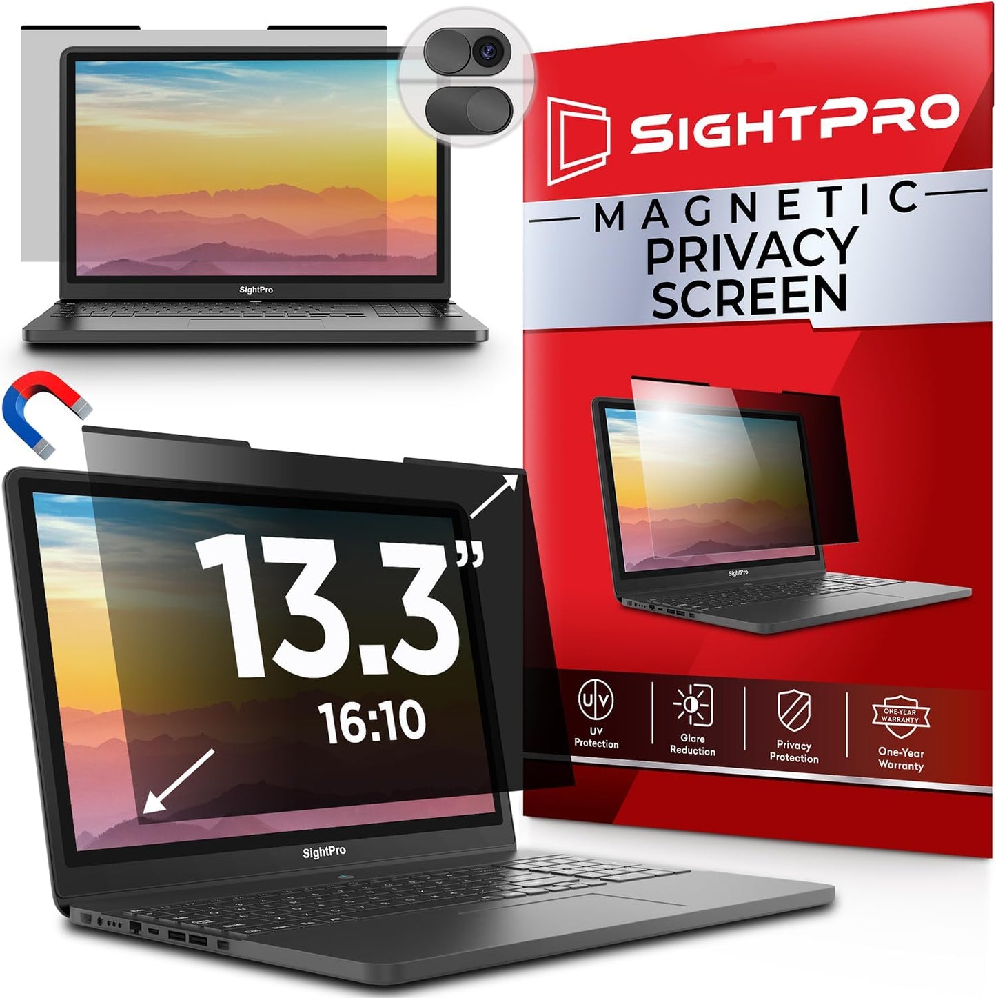 Magnetic Laptop Privacy Screen 13.3 Inch 16:10 - Removable Computer Privacy Filter Shield and Protector