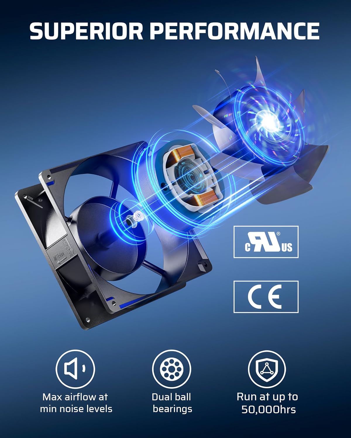 DEWENWILS Exhaust Fan 120V AC, Waterproof Ventilation Fan 30 Mesh Metal Filter, 120mm x 38mm, Dustproof DIY Cooling Fans for Reptile Pet Enclosures Cabinet, 2850RPM 90CFM CE UL Listed, 2 Pack