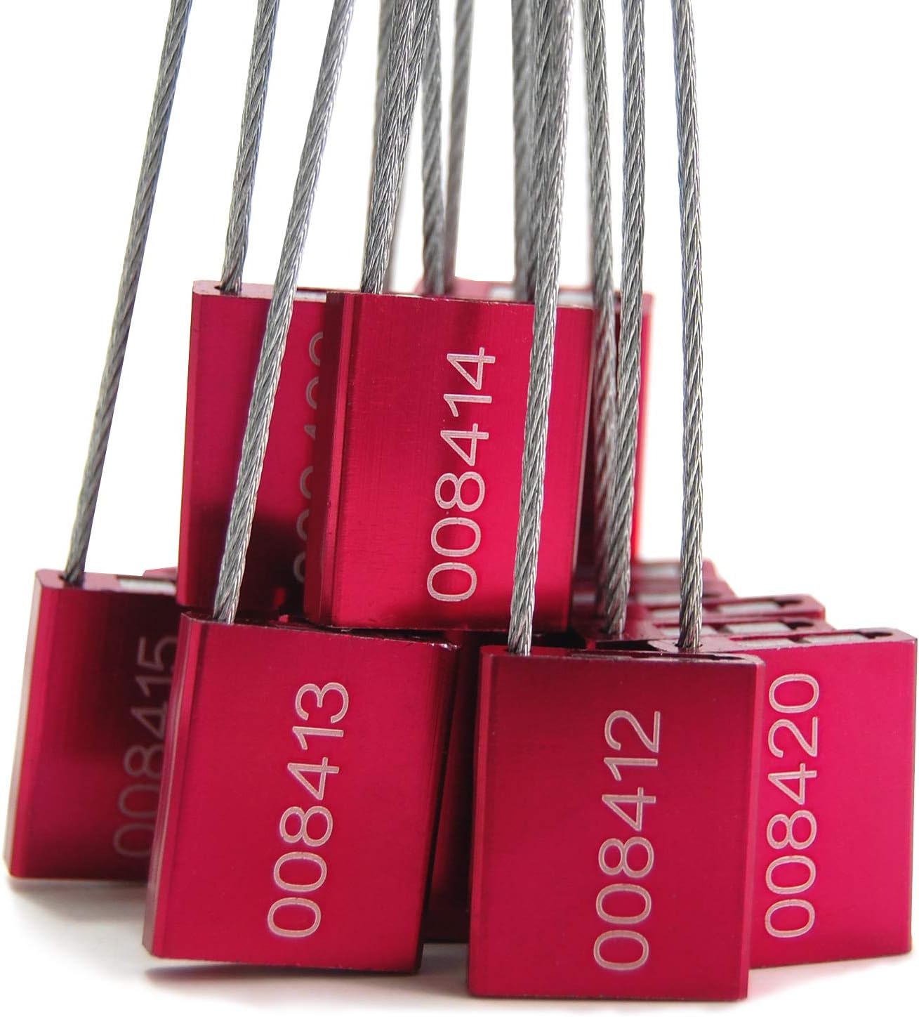 High Security Cable Seals Metal Container Seals Pull Tight Alumium Shipping Security Tags for Logisitics ISO 17712 Certificated (Pack of 100, Red)