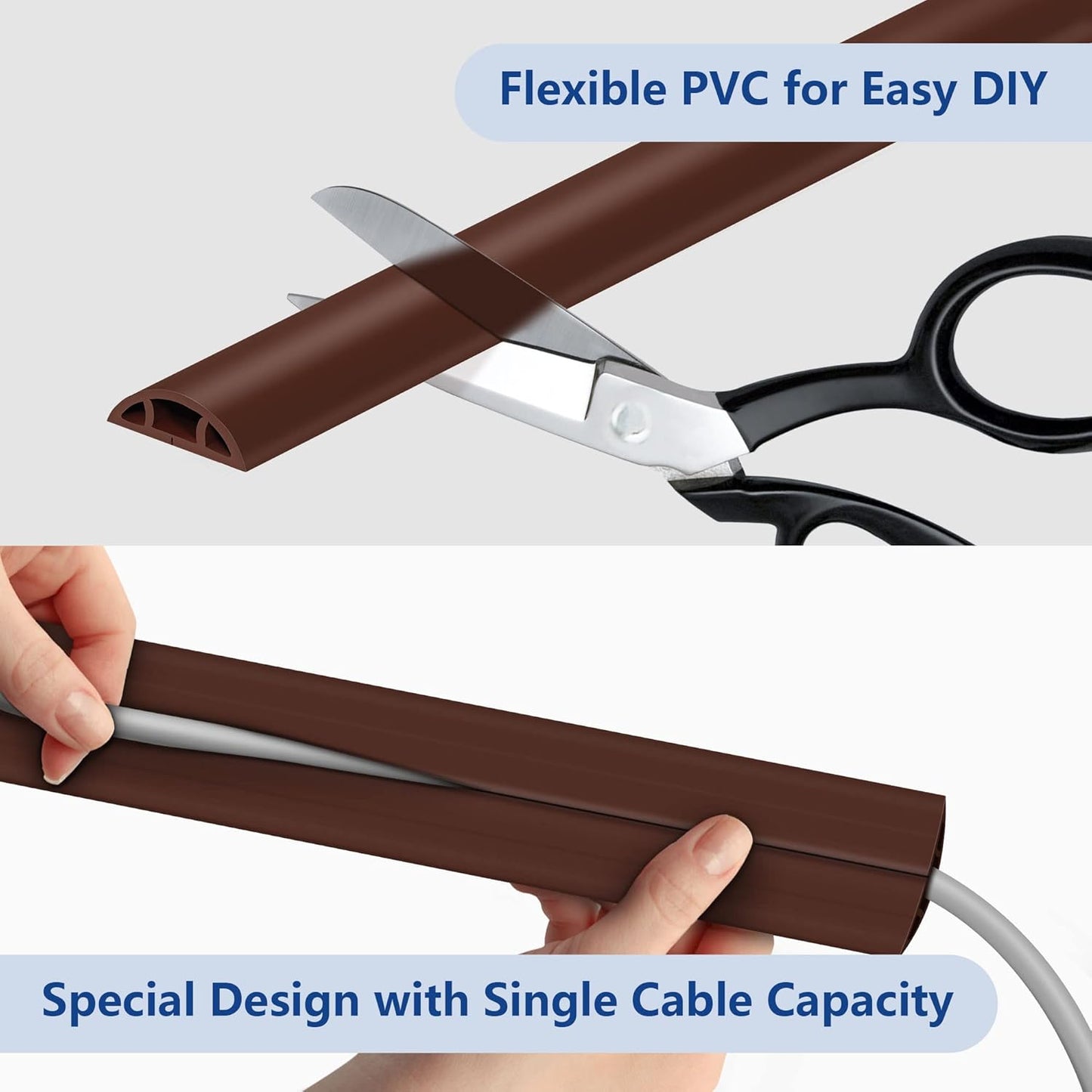 Brown PVC Floor Cord Cover - 4ft, Cord Protector, Wide Cavity W0.47 x H0.28