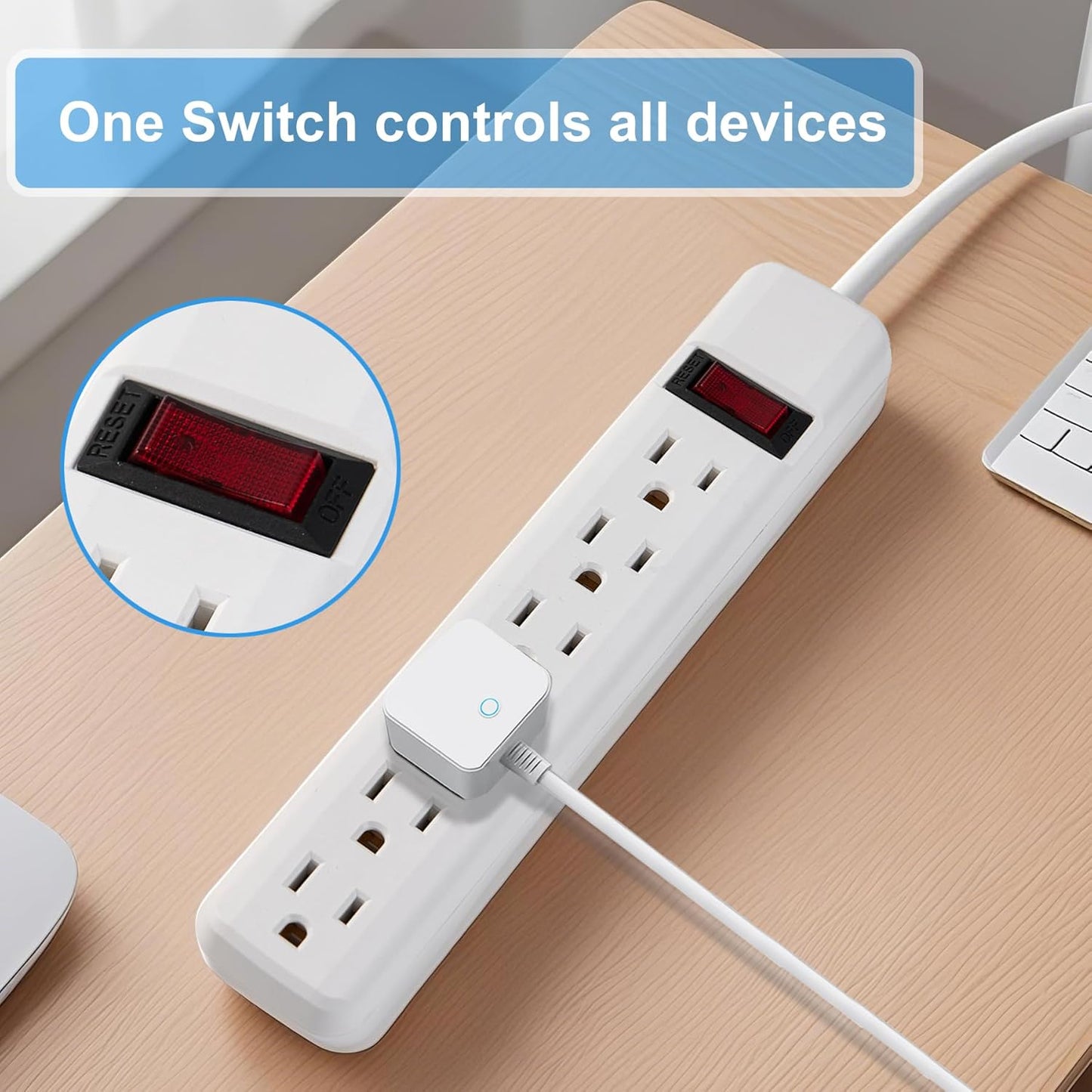 6-Outlet Surge Protector – 250 Joules, 2ft Cord, 15A/125V, 1875W Max – Right Angle Plug, Black – Home, Office, & Electronics Protection