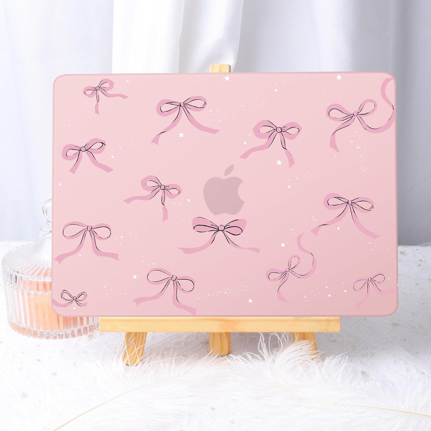 May Chen for MacBook Air 13.6 inch Case A3240 M4 A3113 M3 A2681 M2 with Retina Dispaly, 2025 2024 2023 2022 Release, Plastic Hard Shell Case with Screen Protector & Keyboard Cover, Chalk Pink Bow