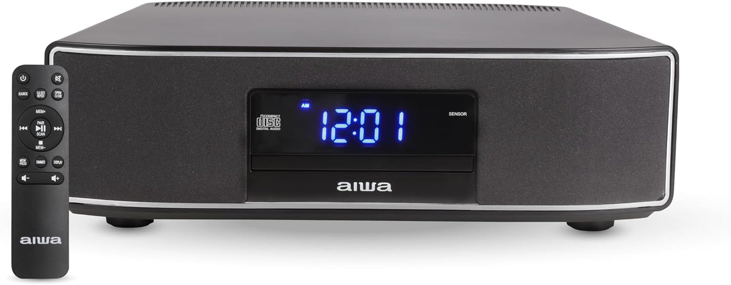 AIWA Exos Home Speaker, Premium 30W RMS Sound System with CD Player, Bluetooth Connectivity, FM Radio, Optical Digital Input, Dual 1” Tweeters + Dual 2” Bass Units, IR Remote Control