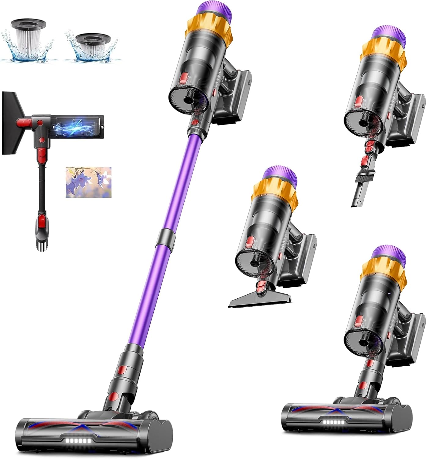 Cordless Vacuum Cleaner, 600W 50KPA 70 Mins Vacuum Cleaners for Home, Self-Standing Cordless Vacuum with Charging Dock Station, LED Display, Upgraded Anti-Tangle Stick Vacuum for Pet Hair/Carpet/Floor