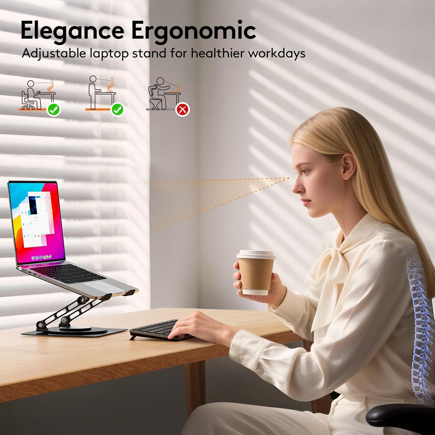 TECKNET Laptop Stand for Desk, 360 Rotating Base, Ergonomic Foldable Computer Stand for Laptop Riser Height Adjustable, Compatible with MacBook Pro, All Laptops 10-17" - Black