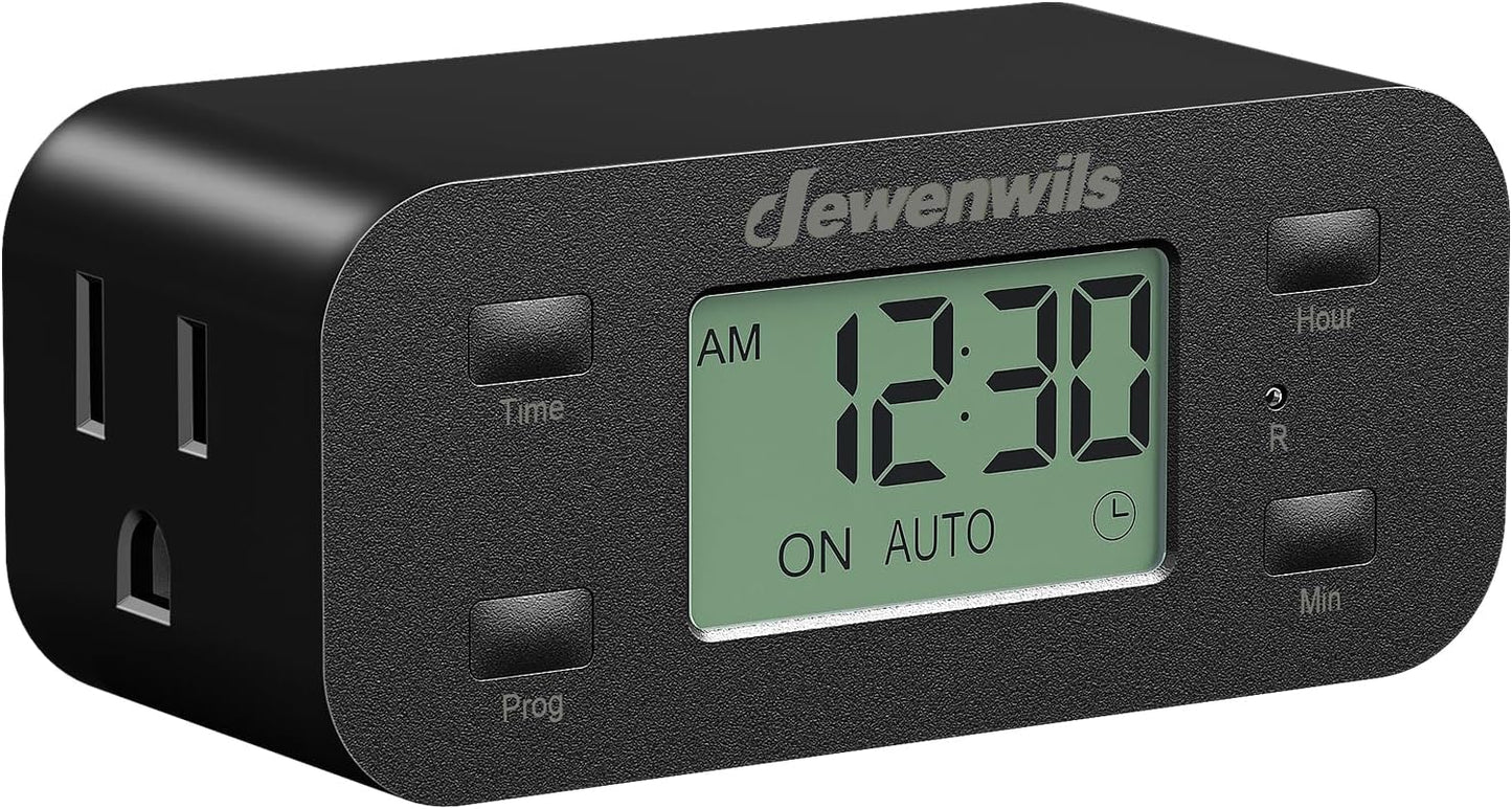DEWENWILS 24 Hour Programmable Digital Timer Outlet with 1 Grounded Outlet, Timers for Electrical Outlets, Light Timer for Indoor Lamp Fan Aquarium, 125V/15A/1000W, 3 Prong, 1/2 HP, Black