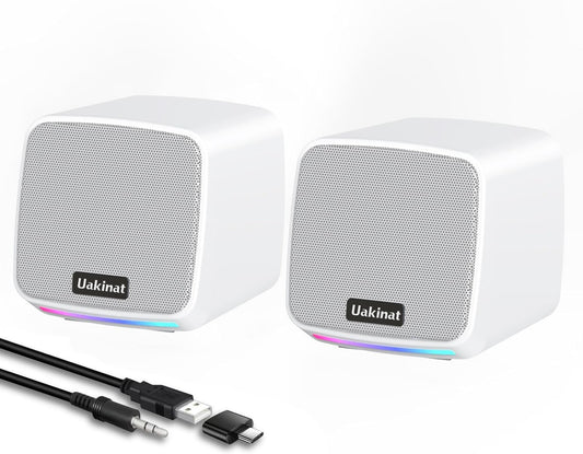 Computer Speakers,Computer Speakers for Desktop PC,Desktop Speakers,USB Powered 3.5mm Aux Speaker for PC,Laptop,Tablet,Phone(White)