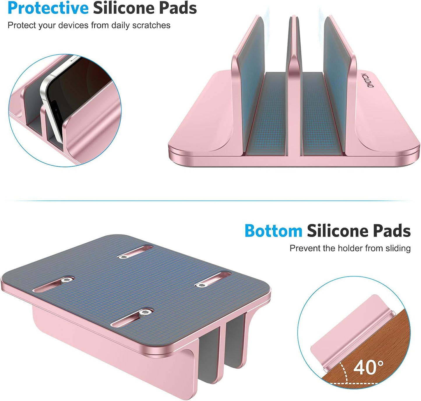 OMOTON [Updated Dock Version] Vertical Laptop Stand, Double Desktop Stand Holder with Adjustable Dock (Up to 17.3 inch), Fits All MacBok/Surface/Samsung/HP/Dell/Chrome Book (Rose Gold)