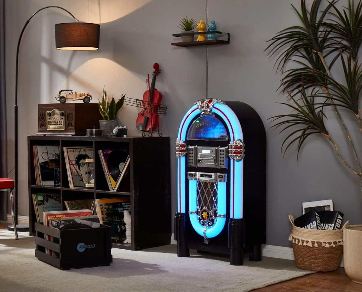 Arkrocket Taurus II Mid-Size Jukebox Vinyl Record Player Bluetooth USB SD CD Player Radio Retro Turntable Classic Jukebox (Taurus II - Black)