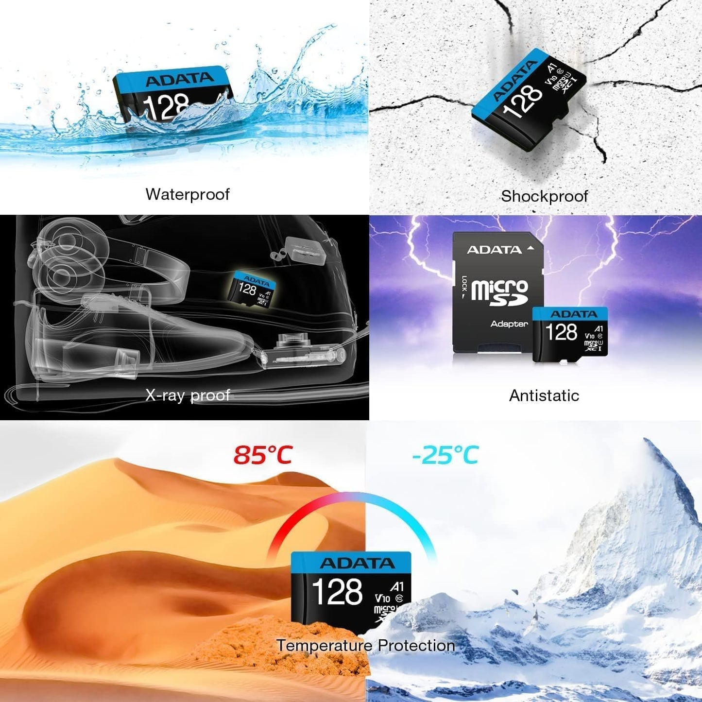 ADATA Premier 128GB 3-Pack MicroSDHC/SDXC UHS-I Class 10 V10 A1 Memory Card with Adapter Read up to 100 MB/s (128GB 3 Pack)