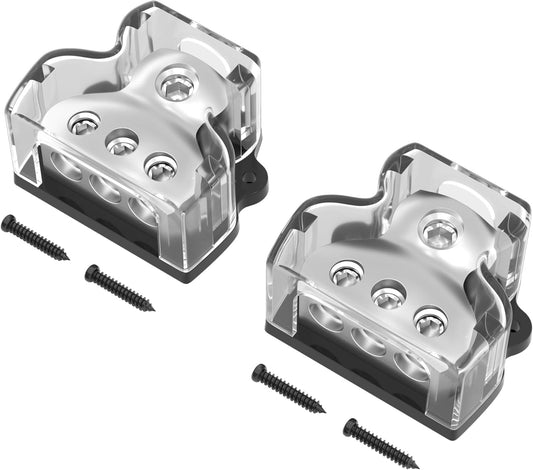 3 Way Power Distribution Block Car Audio Splitter 1 x 0 Gauge in / 3 x 4 Gauge Out Ground Distribution Block Amp for Automotive Car Boat 2 Pack