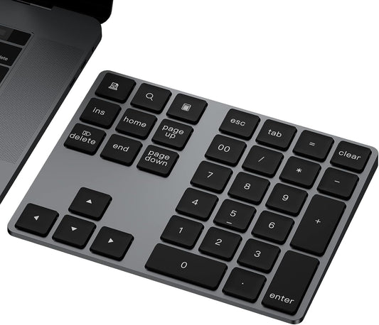 Bluetooth Number Pad, Aluminum Rechargeable Numeric Keypad Wireless 34-Keys Number Keyboard Shortcut Keypad Numpad Data Entry Compatible for iMac Windows